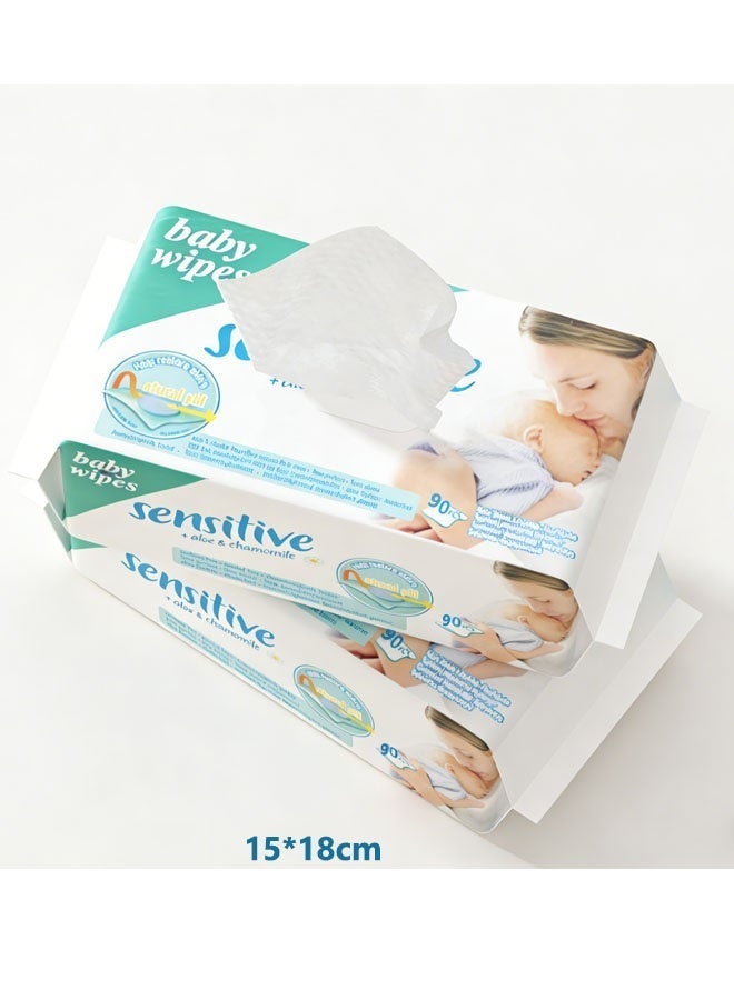 90 منديل مبلل أصلي خالٍ من البلاستيك، 99.9% ماء، مناديل مبللة للأطفال بدون رائحة للبشرة الحساسة - 90 منديل (15*18 سم) - Image 2